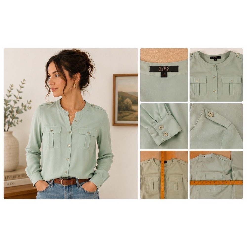 Alex Marie Mint Green Utility Blouse Womens Small Button Up Workwear Top